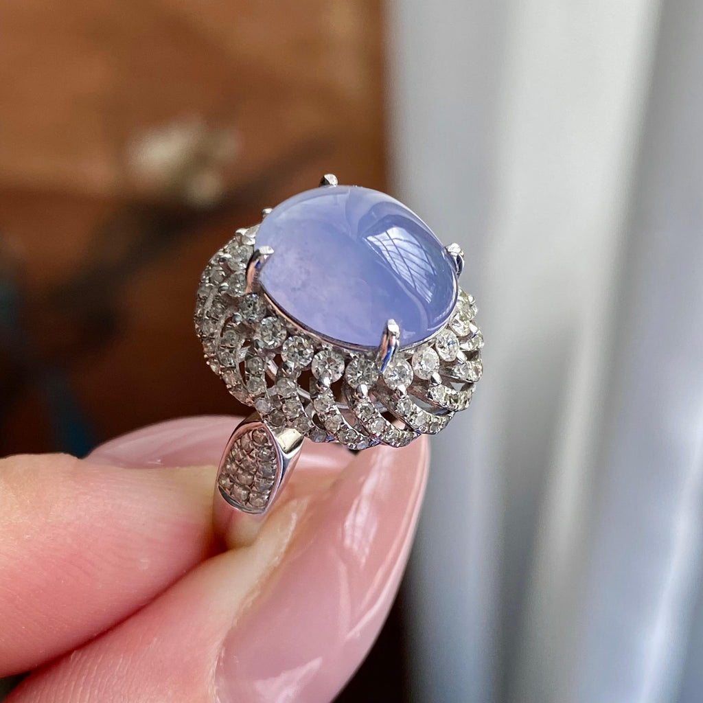 18k金钻镶冰种紫罗兰蛋面戒指（yc235140）