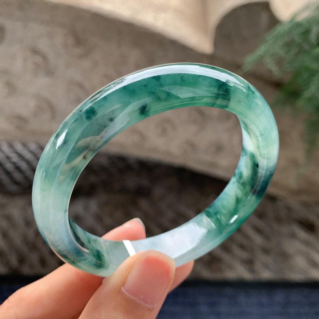 糯冰种飘花正圈平安镯 53圈 天然A货缅甸翡翠（yc696399）