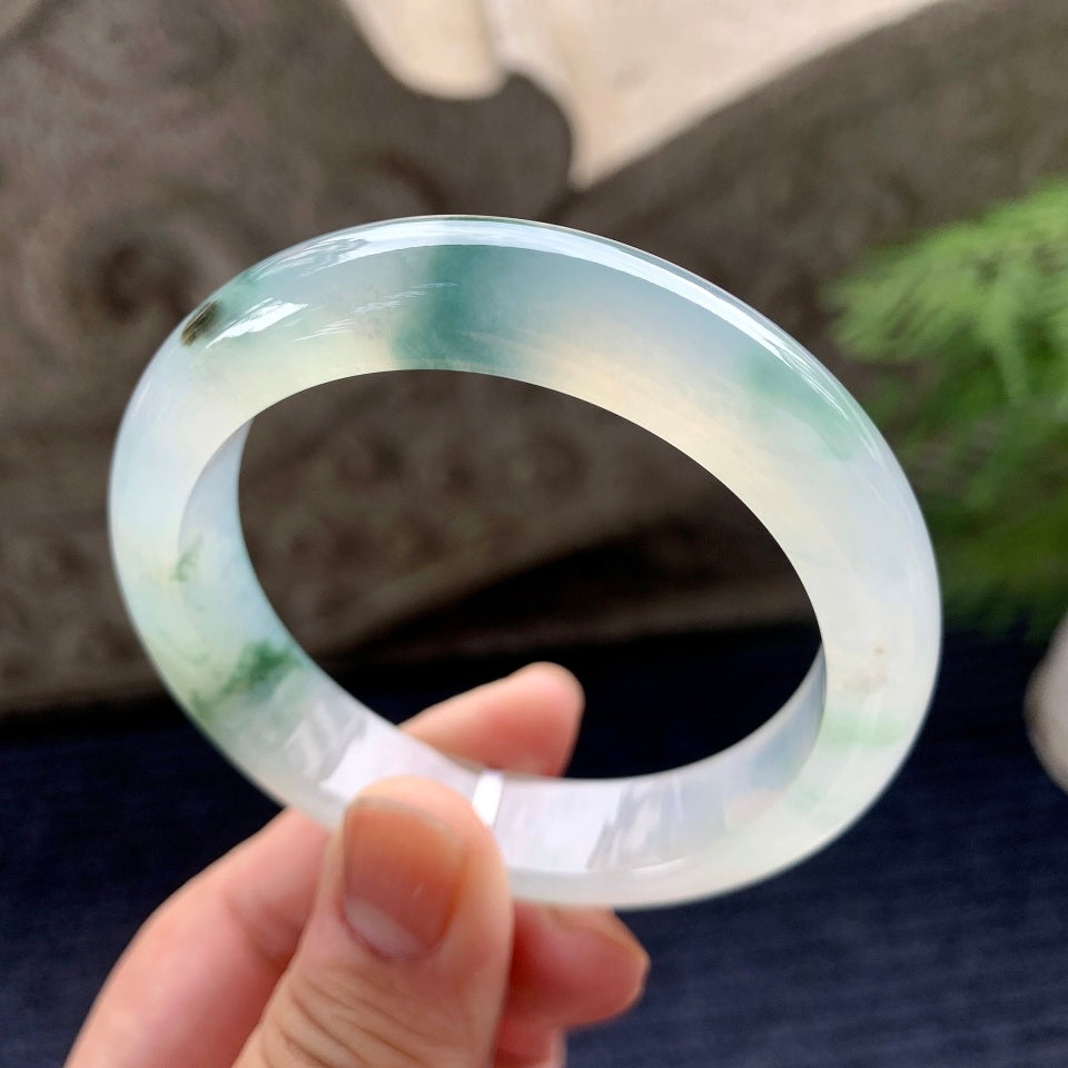 糯冰种飘花平安镯（55.4mm）（yc097834）