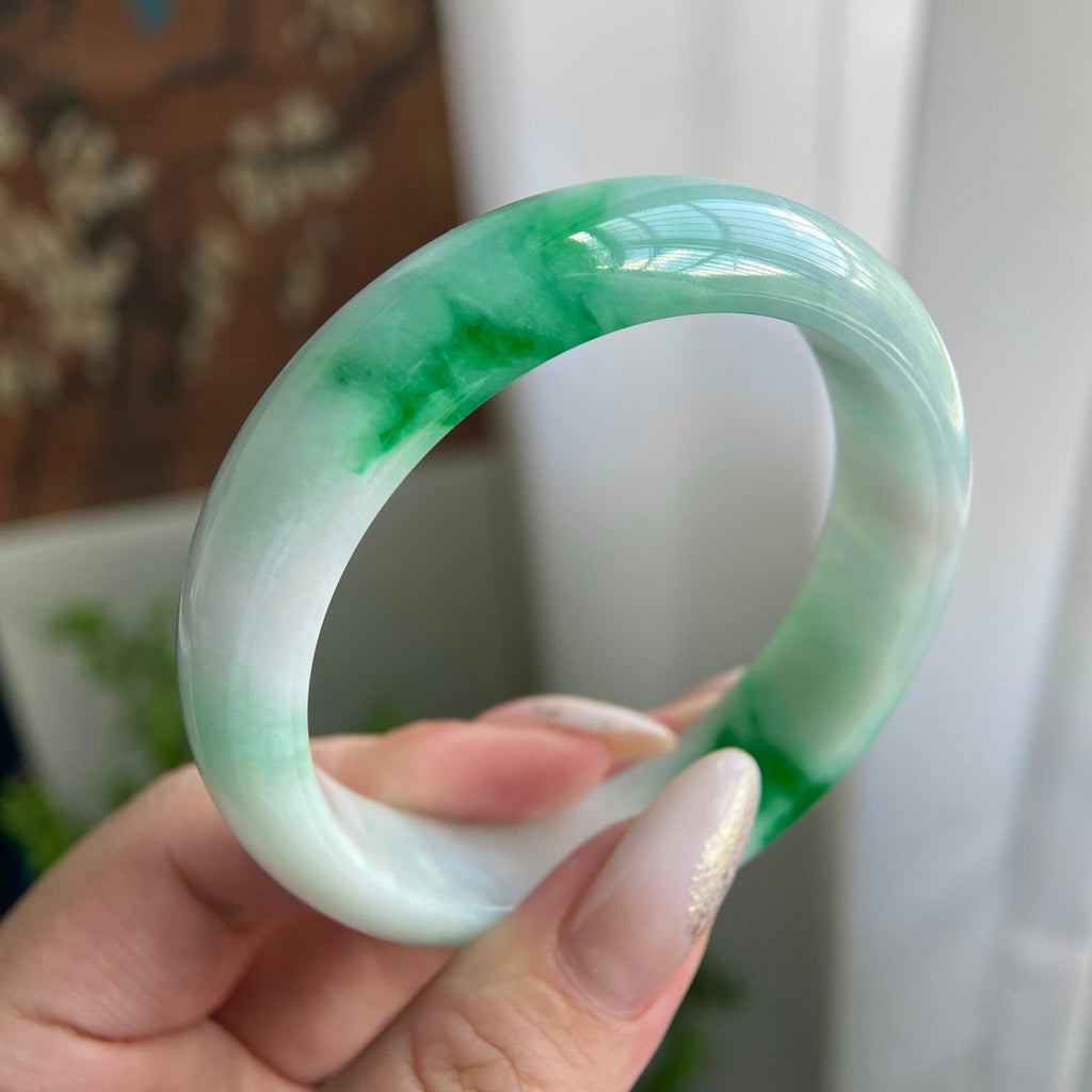 细糯种白底青平安镯（56圈）（yc211674）