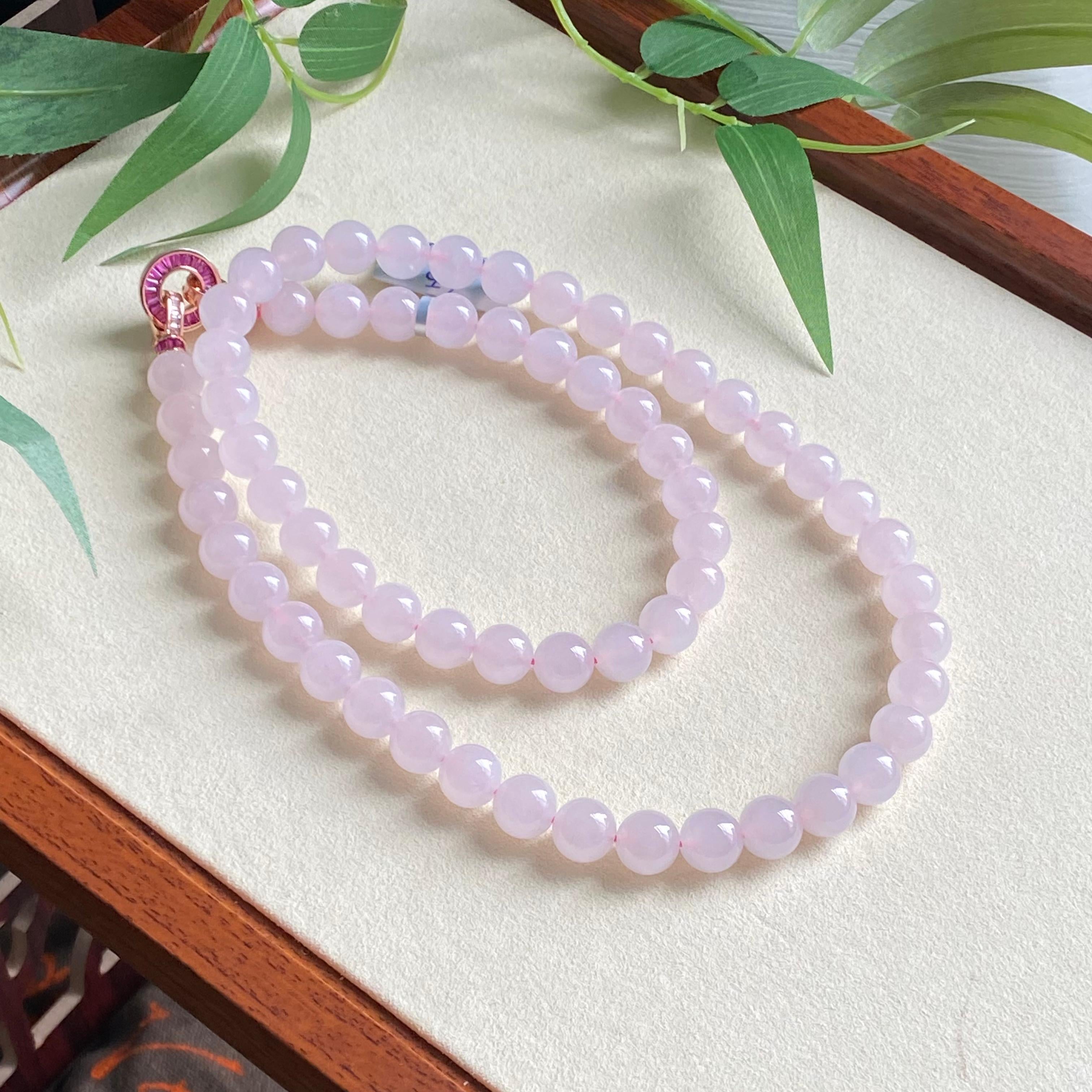 糯冰种粉紫底珠链（62颗）（yc194894）