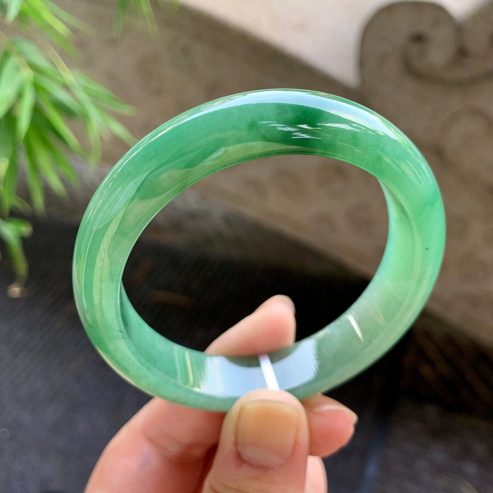 糯化绿底飘花平安镯（54.7mm）（yc015991）