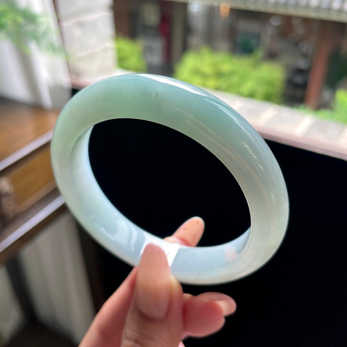 细糯种果绿半山水正圈平安镯 57.5圈 天然缅甸A货翡翠（yc696439）