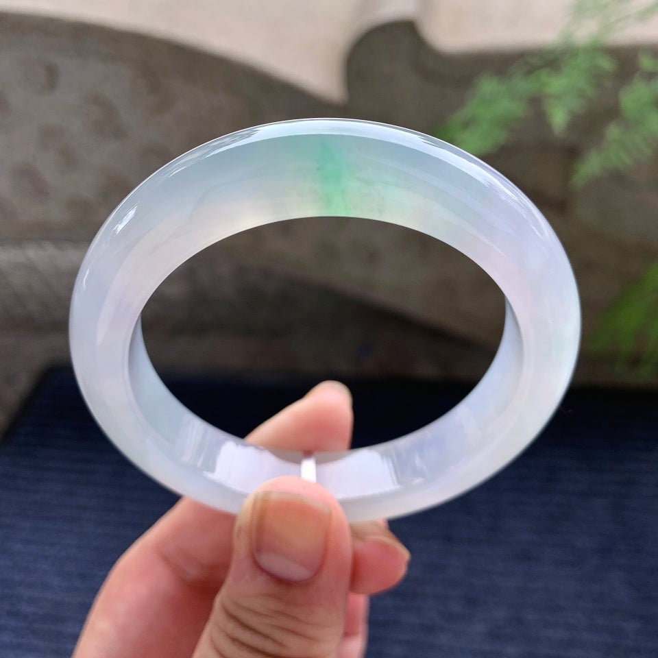 糯冰种飘绿花平安镯（54.4mm）（yc167762）