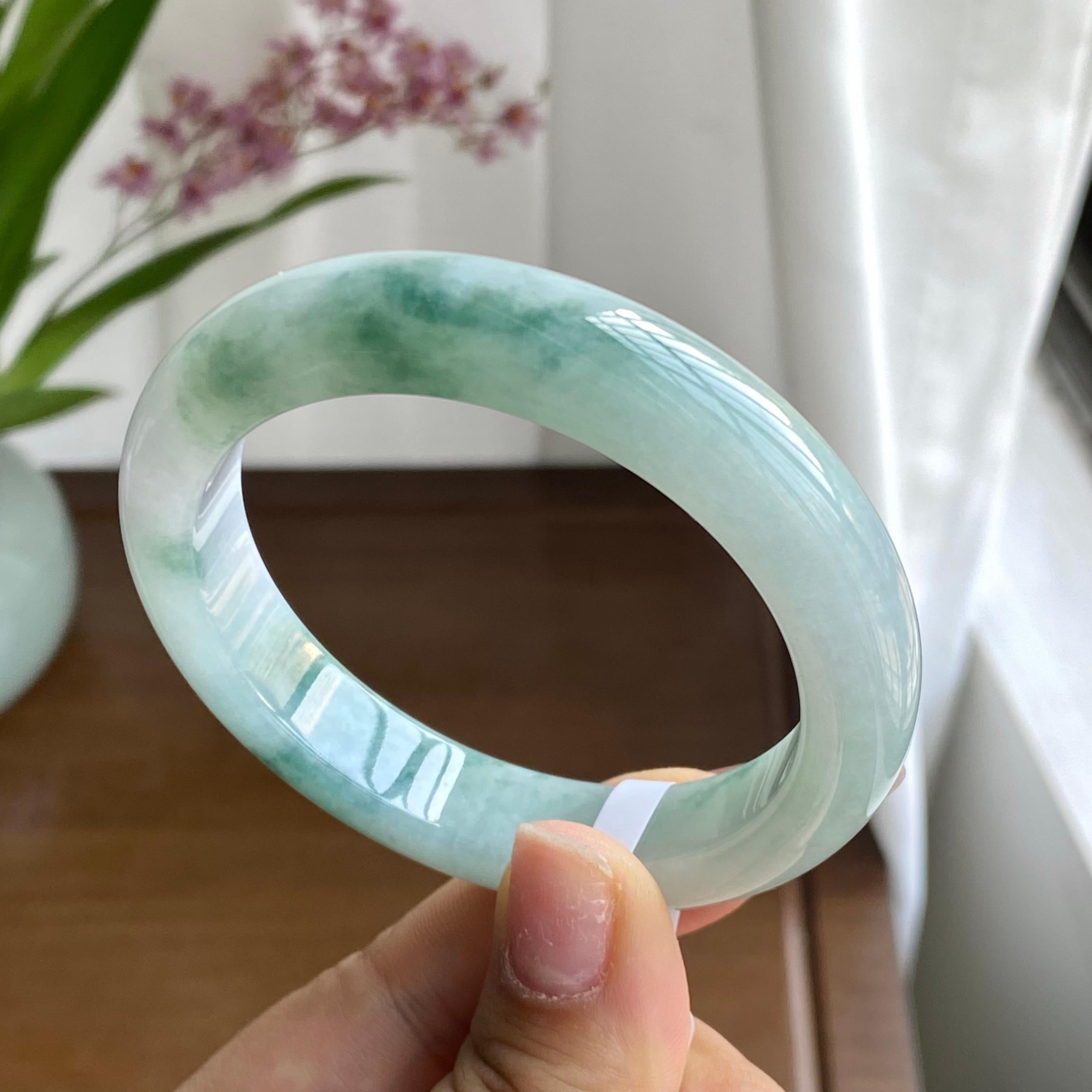 糯冰种飘花手镯（54圈）（yc298307）
