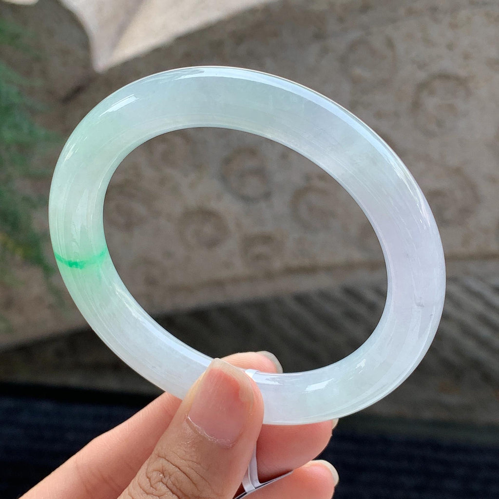 细糯种 白底青圆条手镯 56.5圈 天然缅甸A货翡翠（yc699550）
