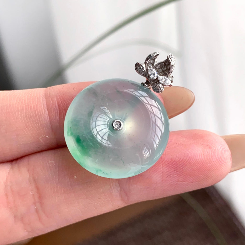 18k金钻镶冰种飘花平安扣吊坠（yc250329）