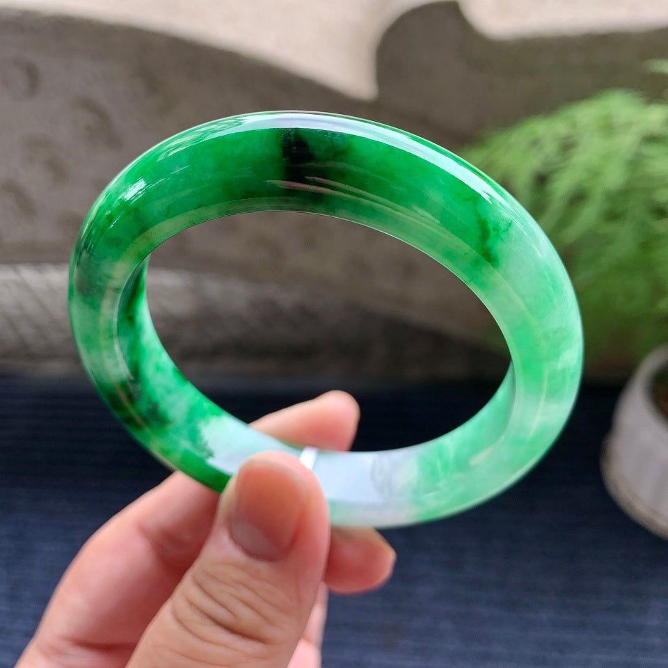 细糯种飘阳绿平安镯（56mm）（yc097824）