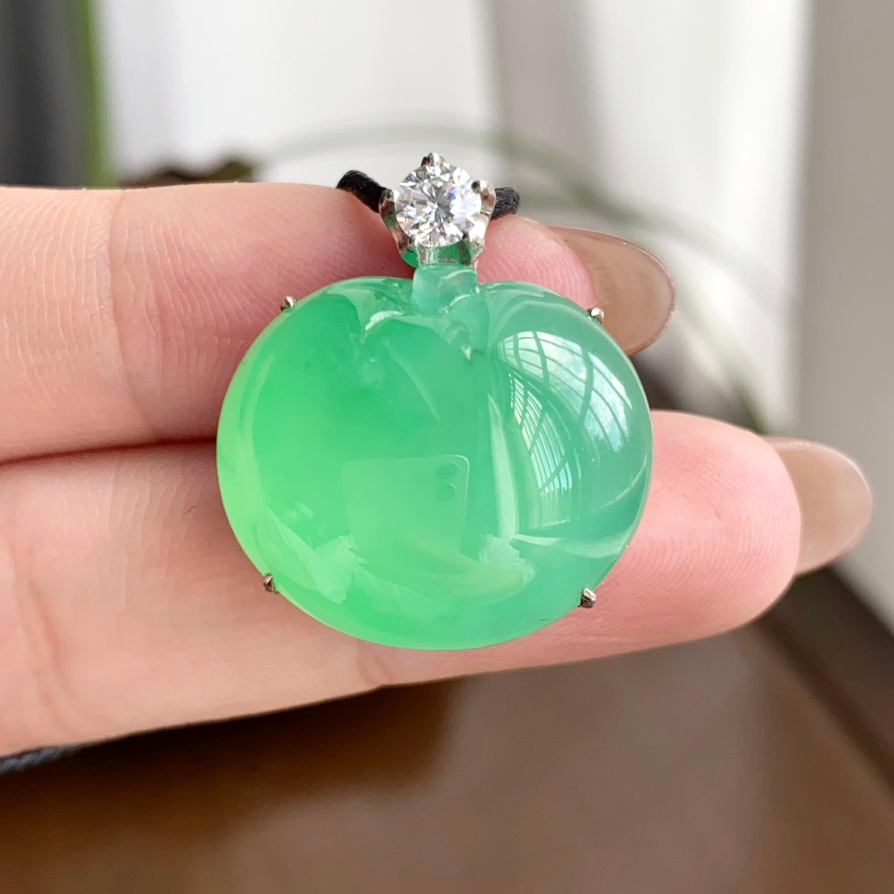 18k金钻镶冰种果绿苹果吊坠（yc258285）