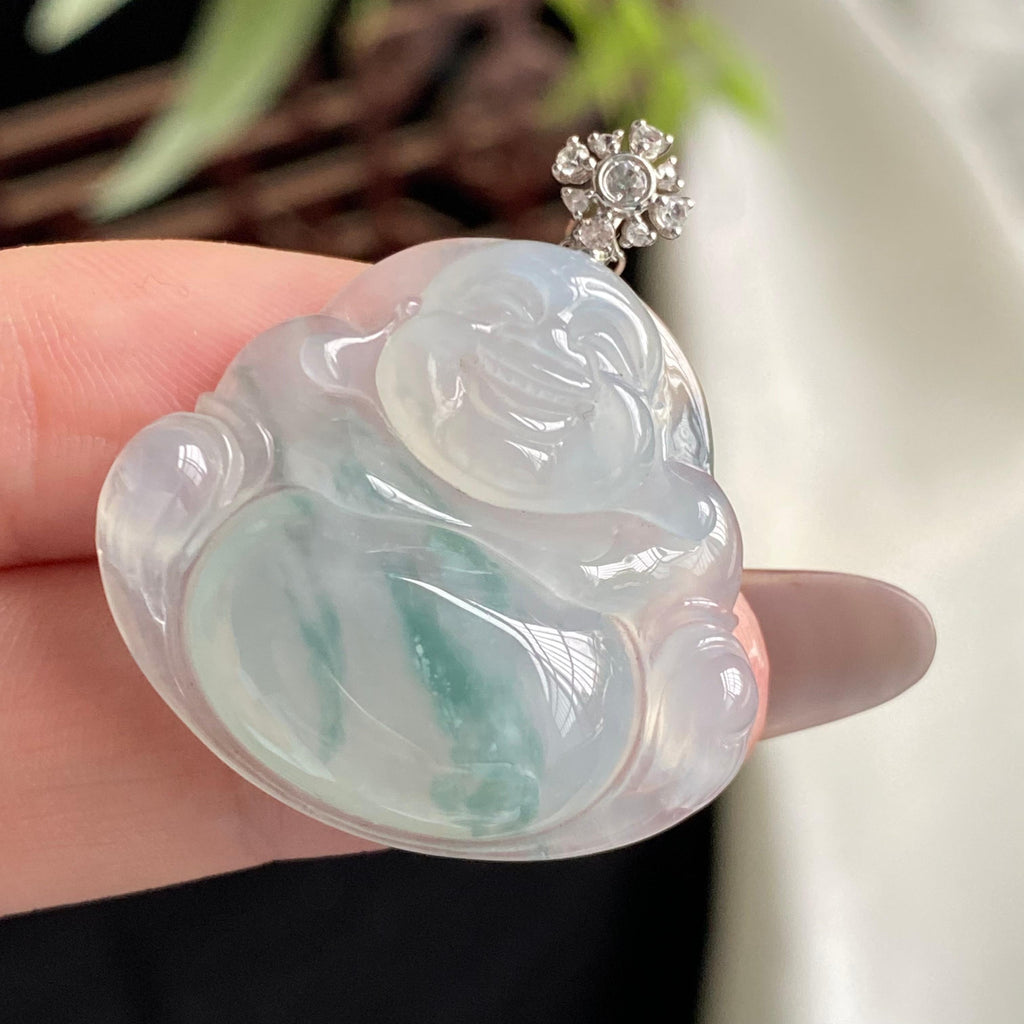 18k金钻镶冰种飘花佛公吊坠（yc197329）