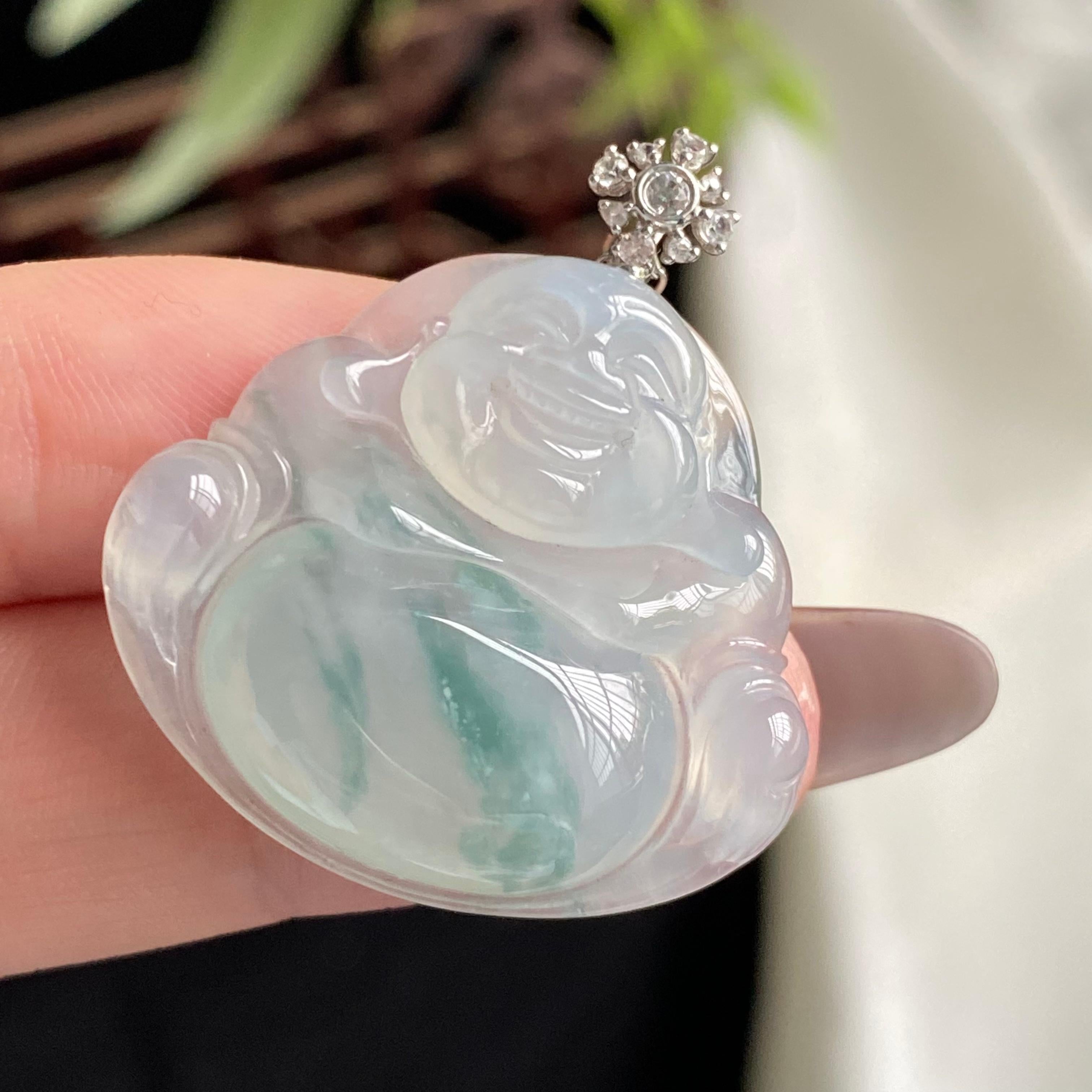 18k金钻镶冰种飘花佛公吊坠（yc197329）