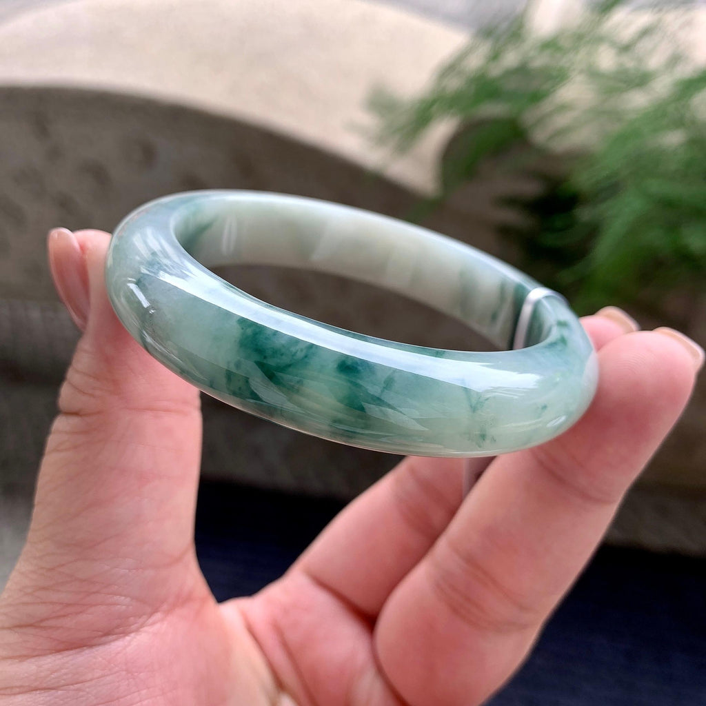 细糯种飘蓝花正圈平安镯 55.7圈口 天然缅甸A货翡翠（yc701212）