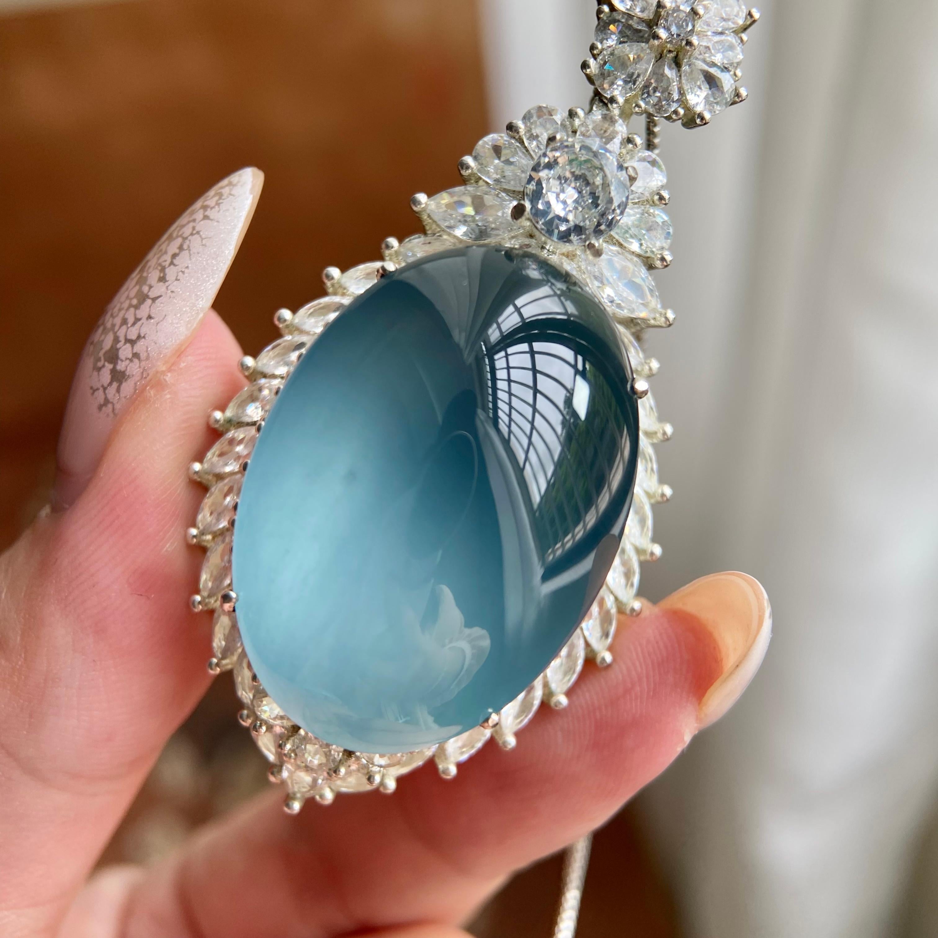 高冰种蓝底椭圆大蛋面吊坠裸石（yc223721）