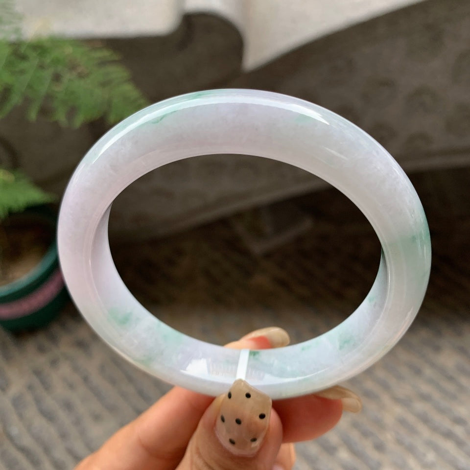 糯种飘花翡翠平安镯（59.6mm）（yc029081）