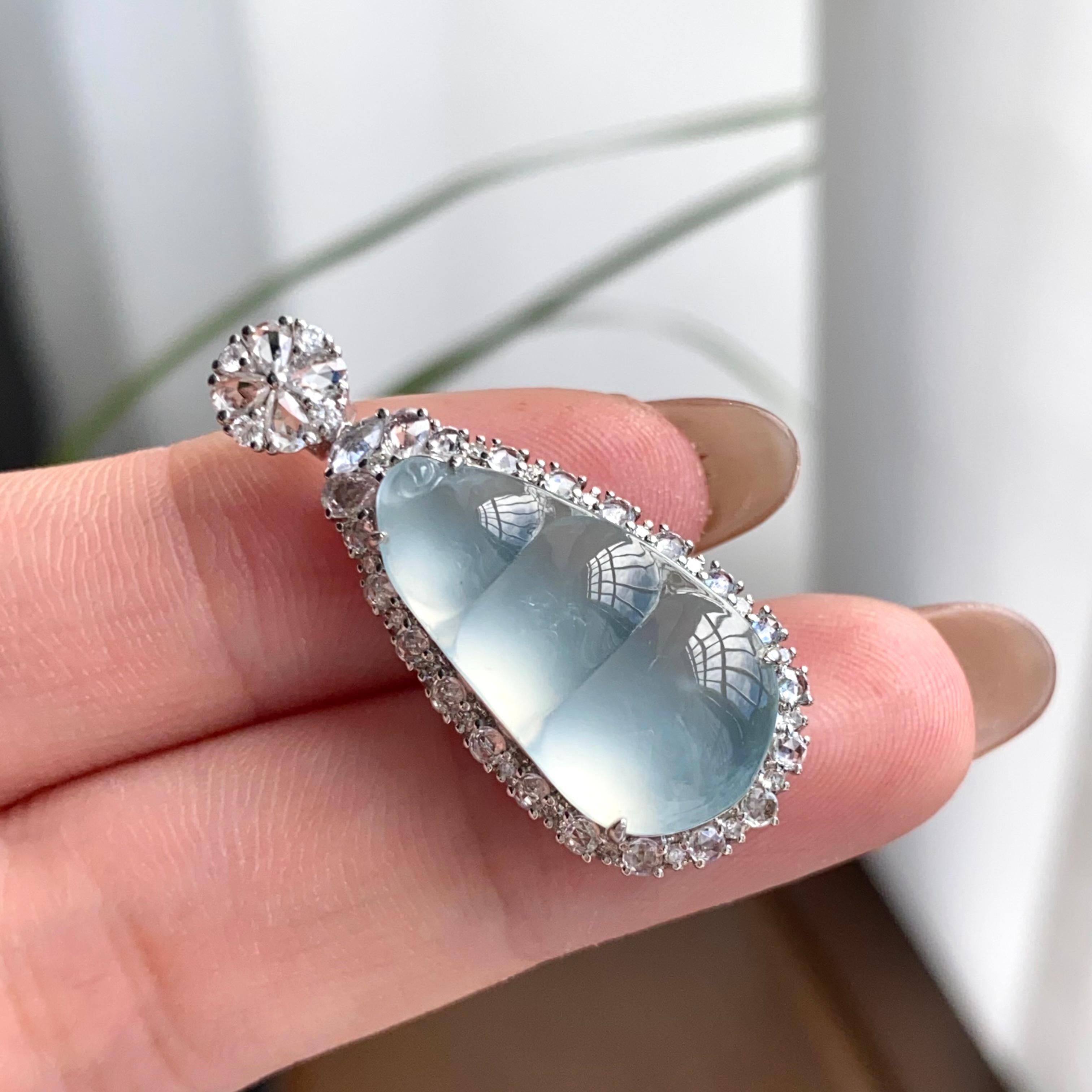 18k金钻镶冰玻种白月光福豆吊坠（yc262712）