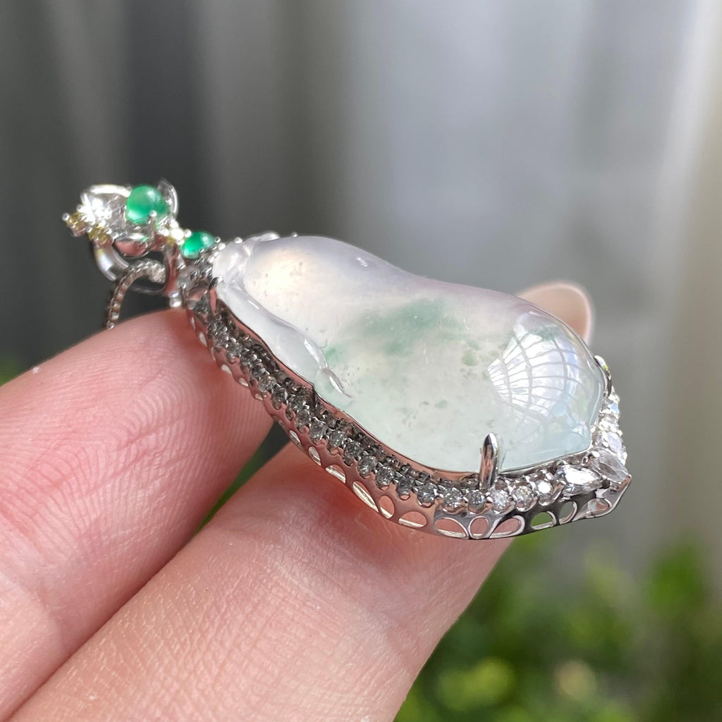 18k金钻镶冰种飘花福瓜吊坠（yc204539）