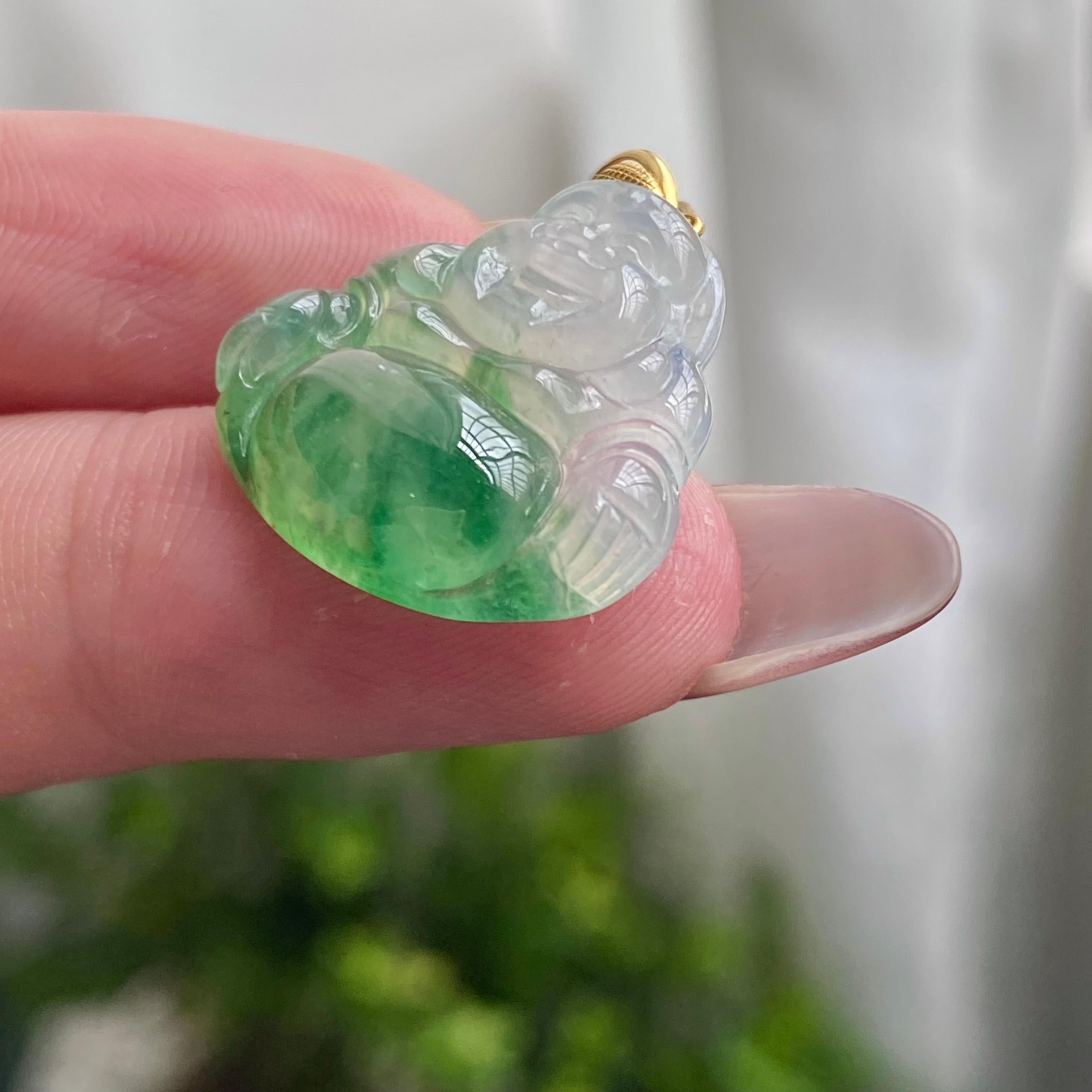 18k金镶冰种飘花佛公吊坠（yc200357）