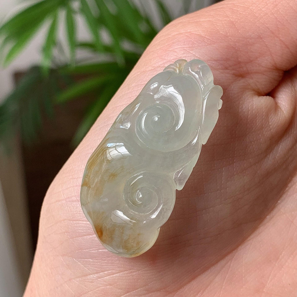 糯冰种飘黄翡如意吊坠 天然A货缅甸翡翠（yc693128）