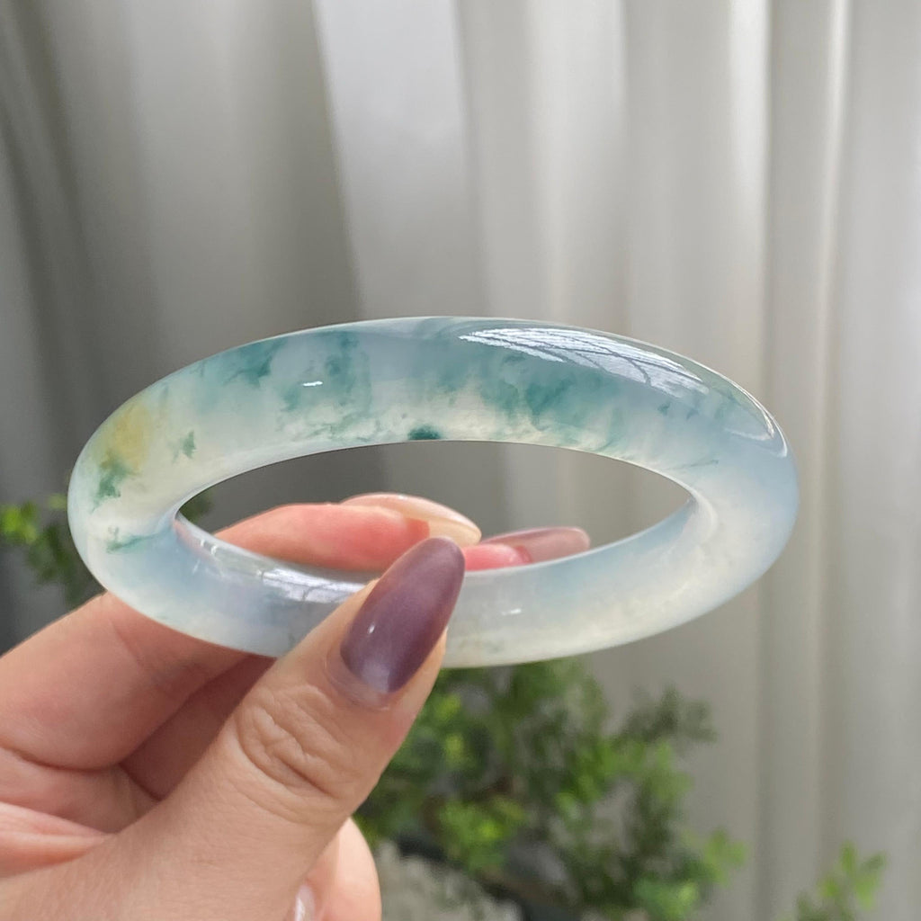 冰种飘花洒金圆条手镯（58圈）（yc199710）