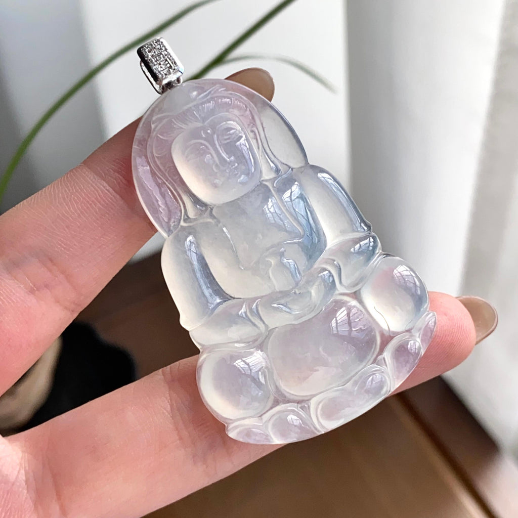 18k金钻镶冰种白月光观音吊坠（yc262753）