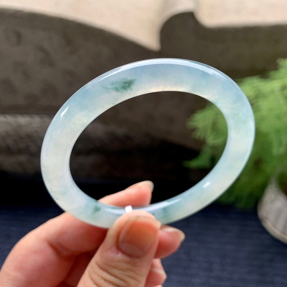 糯冰种飘花圆条手镯（54.8mm）（yc096220）