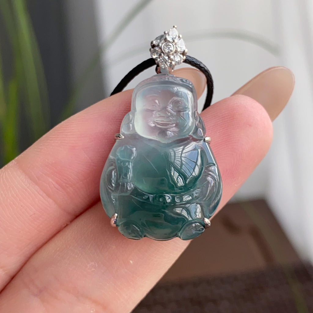 18k金钻镶冰种飘蓝财神吊坠（yc250173）