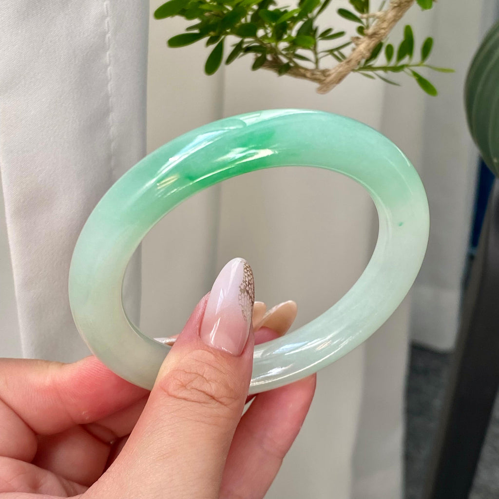 糯冰种晴底飘花圆条手镯（55圈）（yc203838）