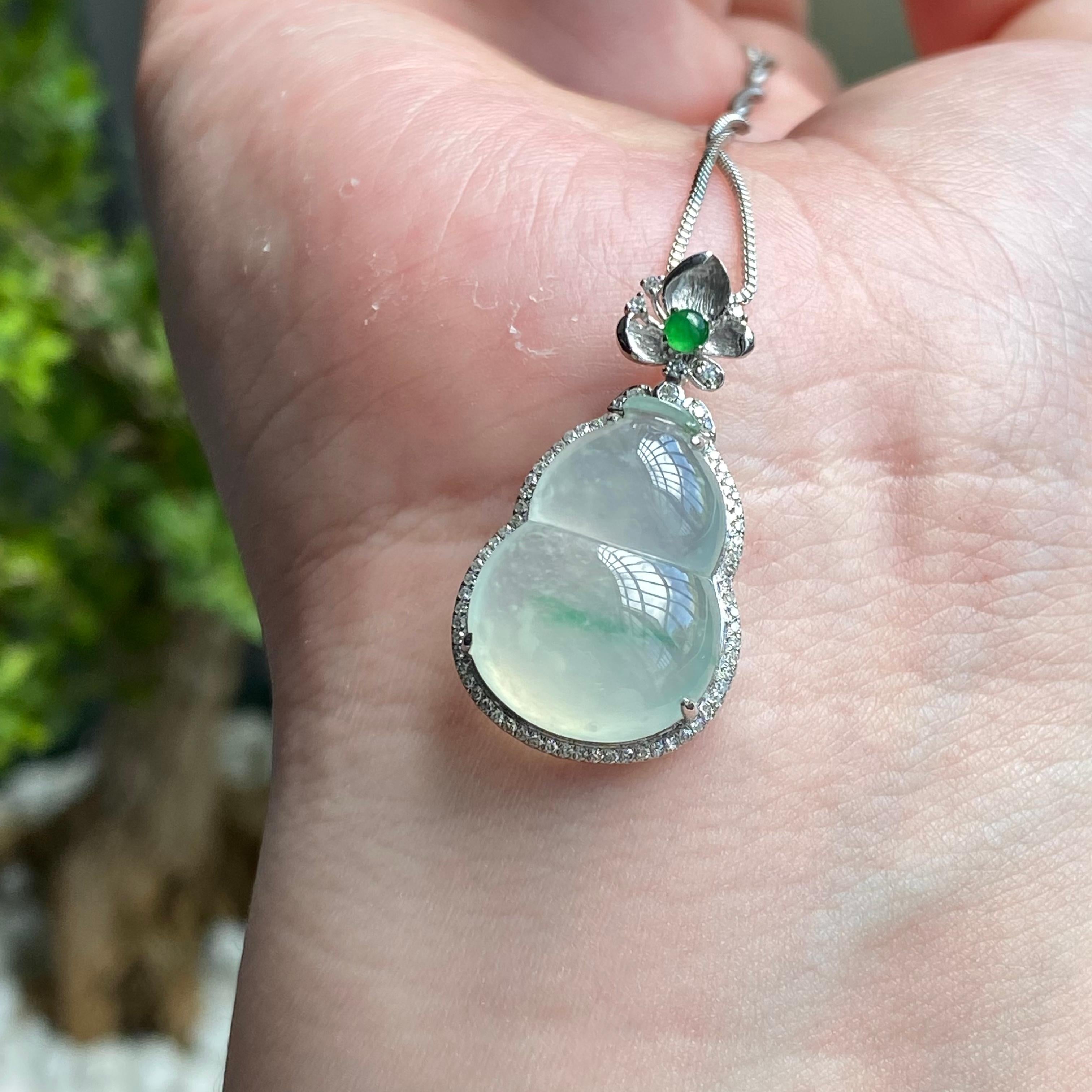 18k金钻镶冰种飘花葫芦吊坠（yc204465）