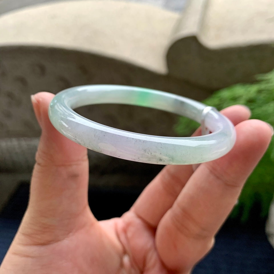 细糯种飘绿圆条手镯（55mm）（yc110748）