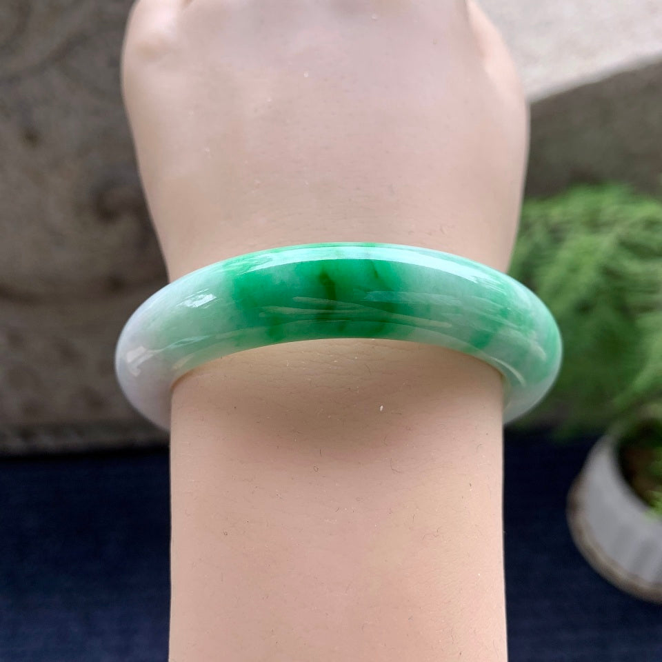 细糯种飘阳绿平安镯（51.5mm）（yc089891）