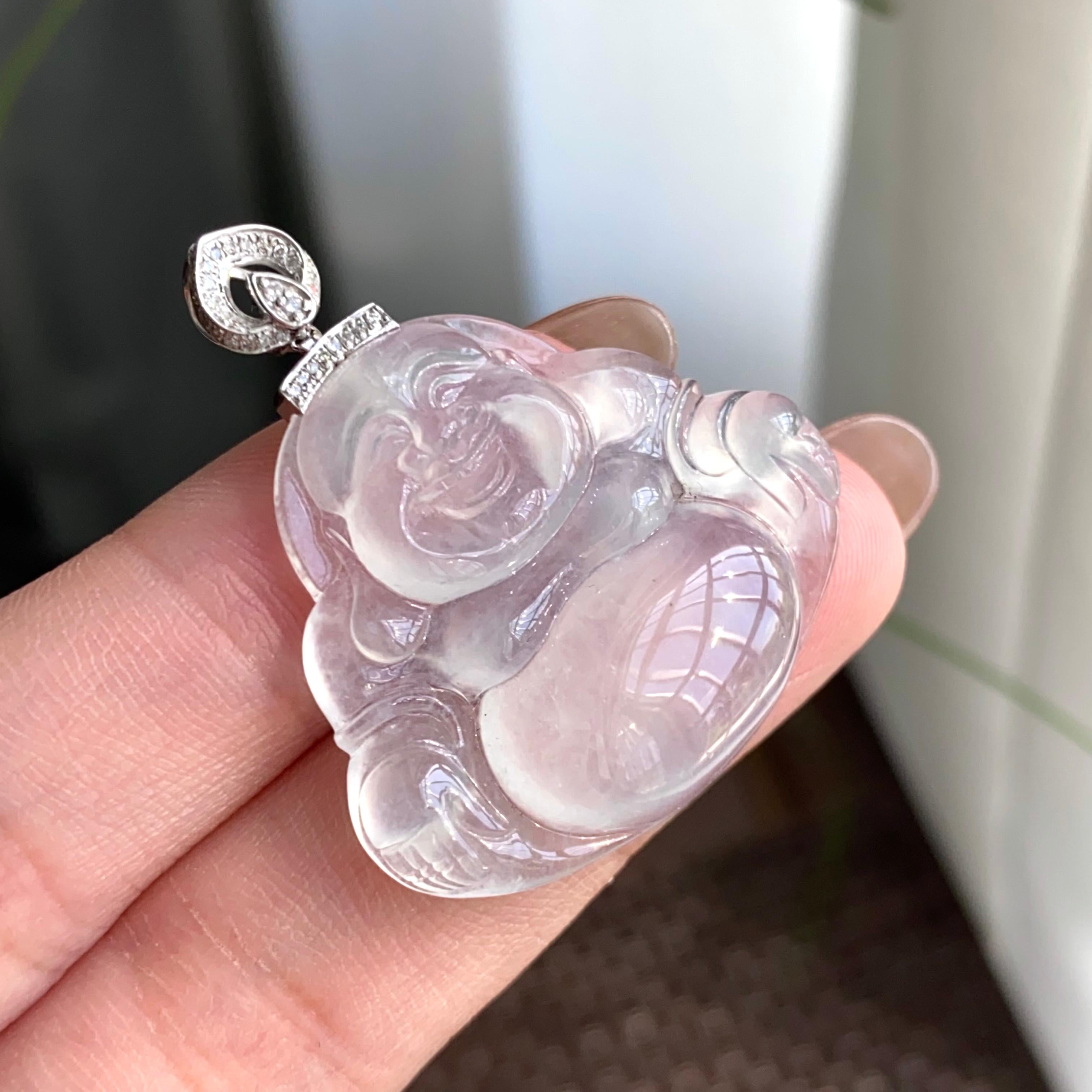 18k金钻镶冰种白月光佛公吊坠（yc263876）