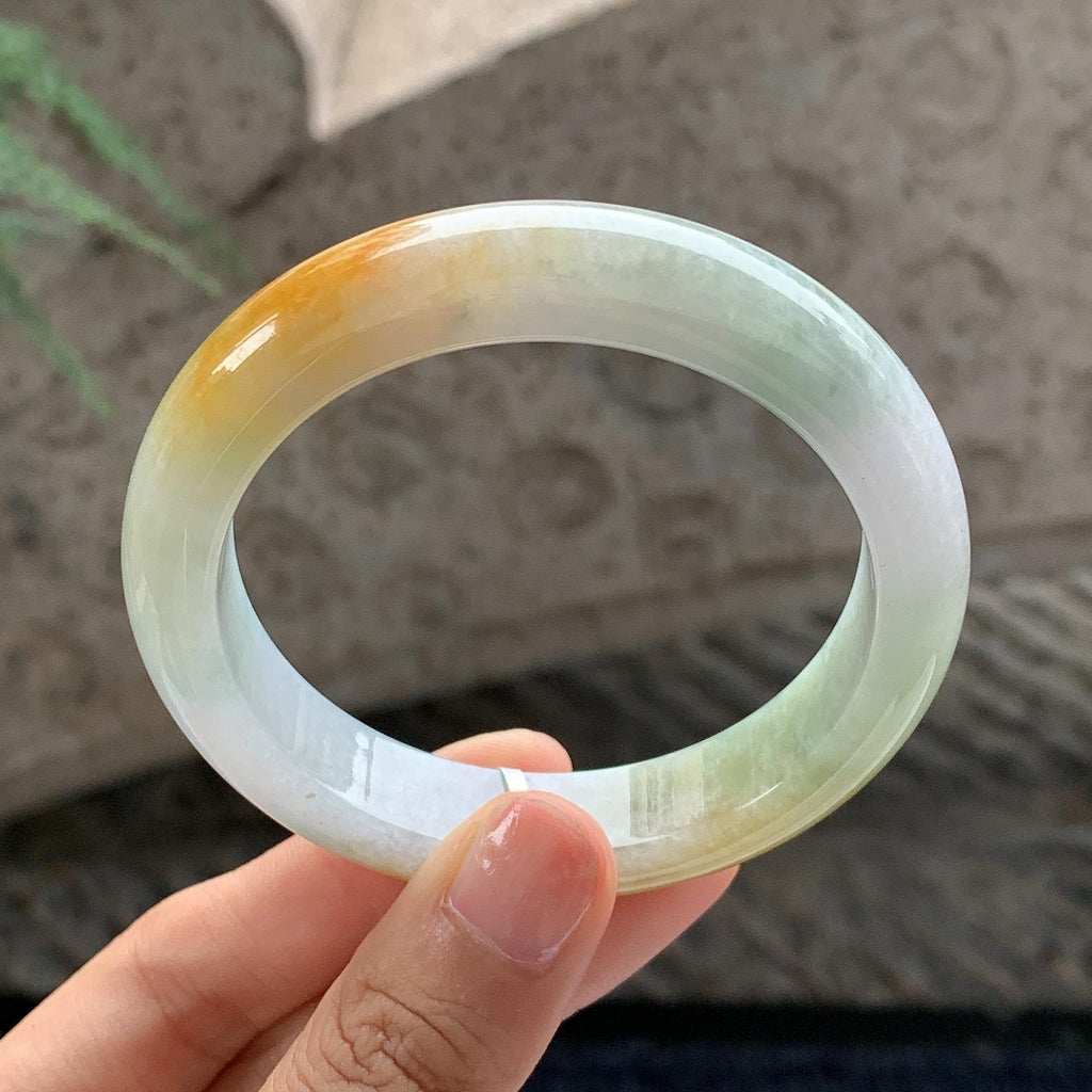 细糯种 黄加绿正圈平安镯 54.5圈 天然缅甸A货翡翠（yc701182）