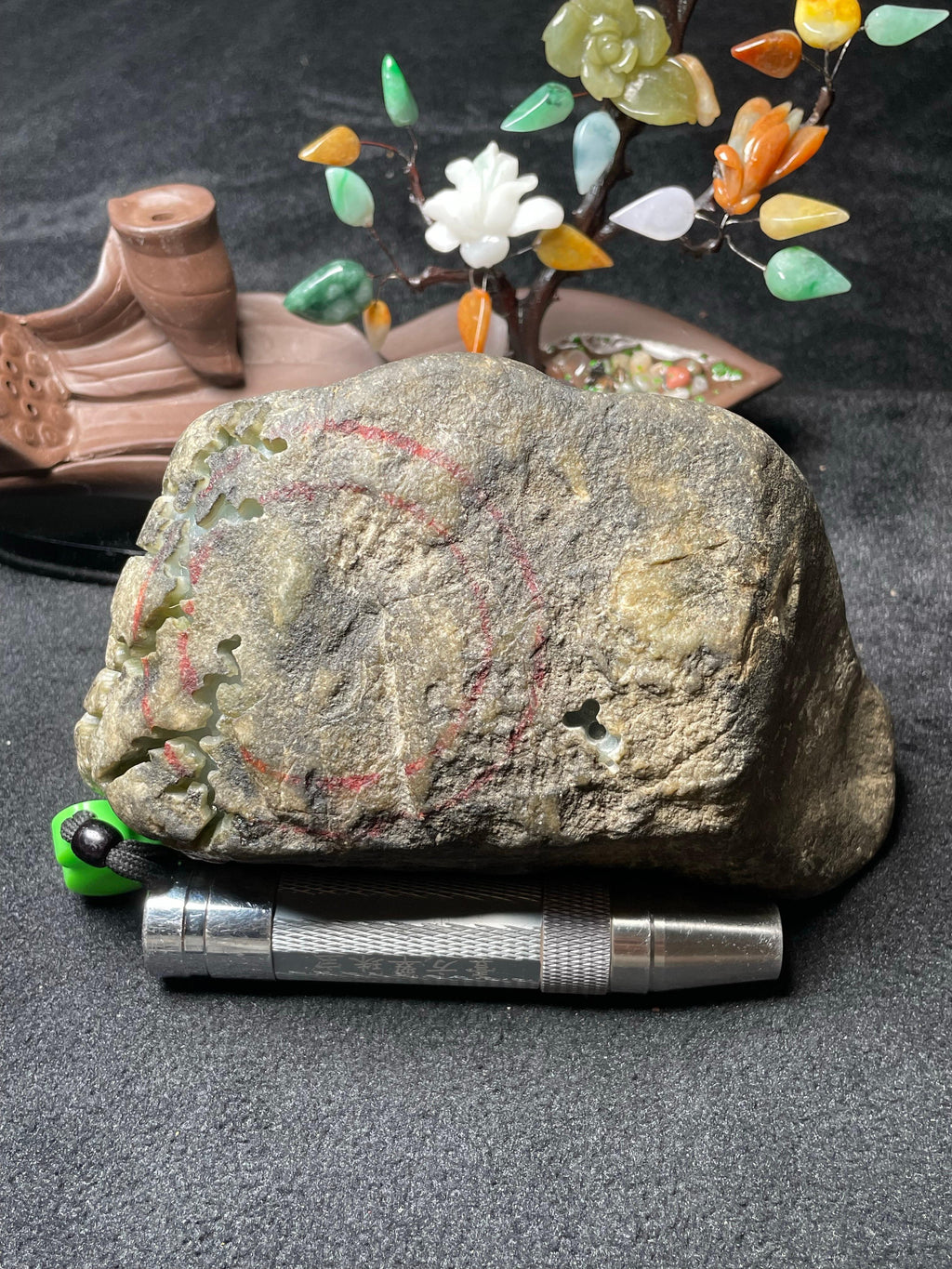 莫西沙开窗三彩飘花手镯料（yc502768）