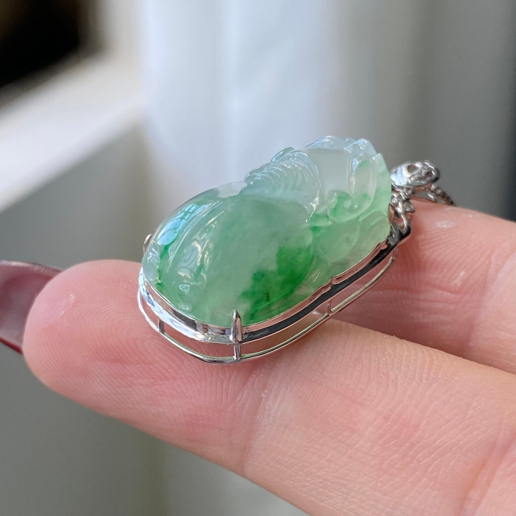 18k金钻镶冰种飘花貔貅吊坠（yc204842）