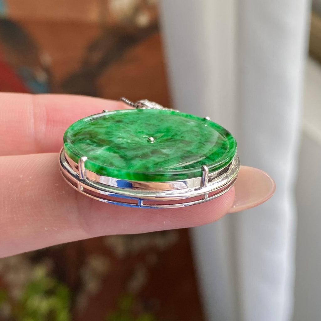 18k金钻镶细糯种阳绿圆牌吊坠（yc235108）