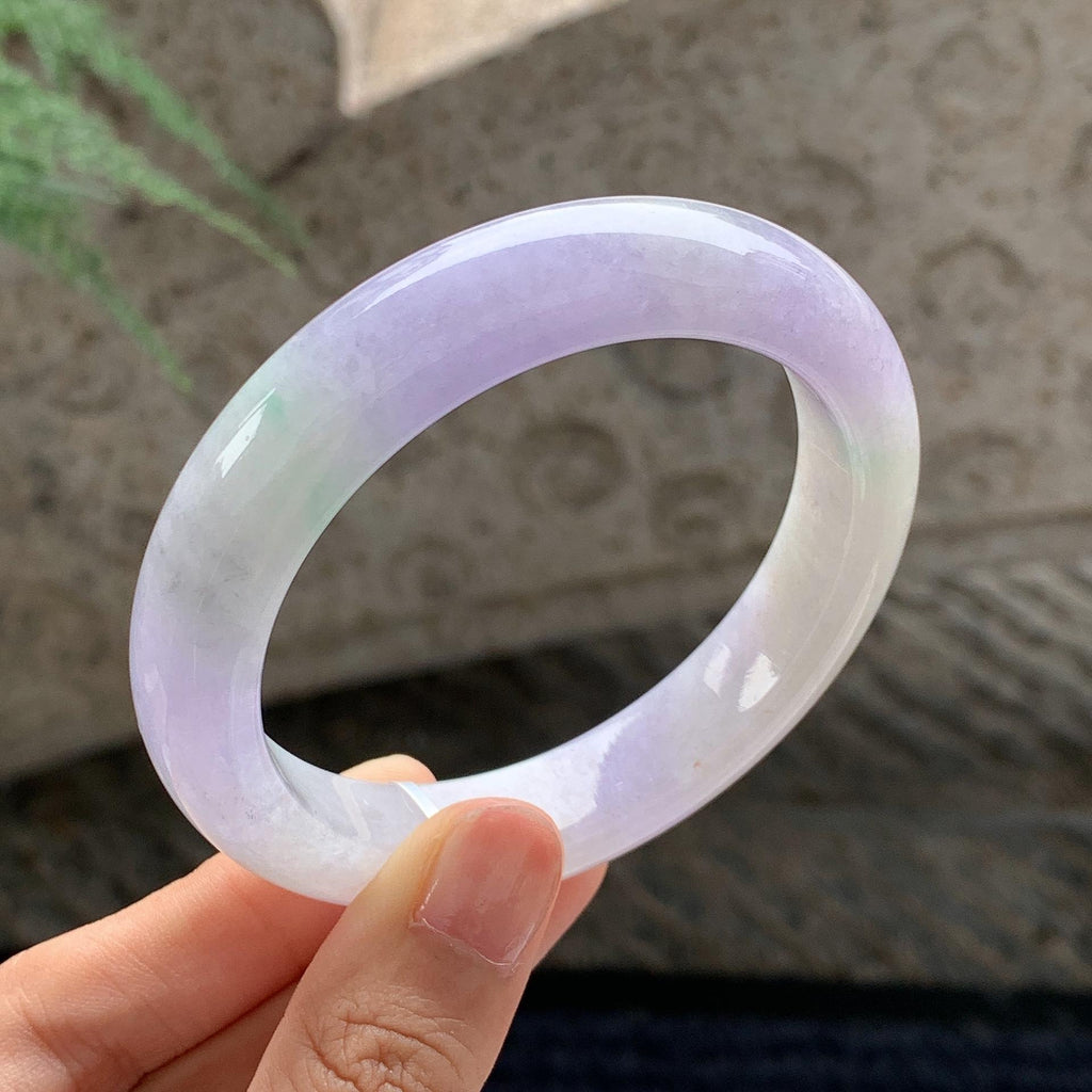 细糯种 春彩正圈平安镯 56.5圈 天然缅甸A货翡翠（yc701177）