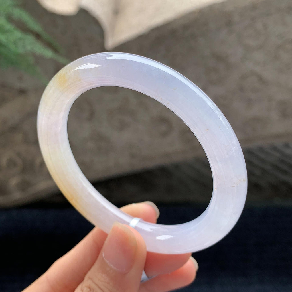 细糯种淡紫底飘黄翡圆条手镯 52.5圈 （yc694792）