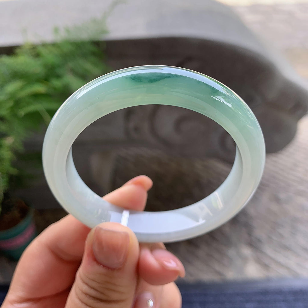 细糯种飘蓝花正圈平安镯 53.2圈口 天然缅甸A货翡翠（yc499794）