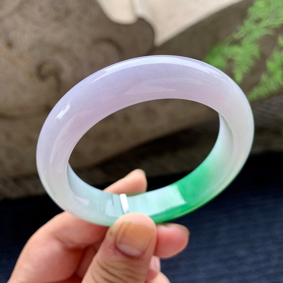 细糯种淡紫罗兰飘绿平安镯（54.8mm）（yc165857）