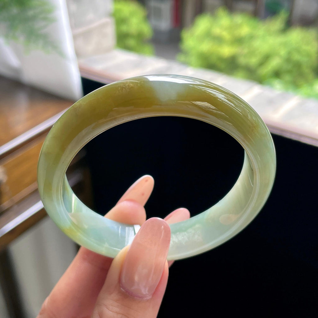 秒杀 细糯种黄翡正圈平安镯 56.3圈 天然缅甸A货翡翠（yc703320）
