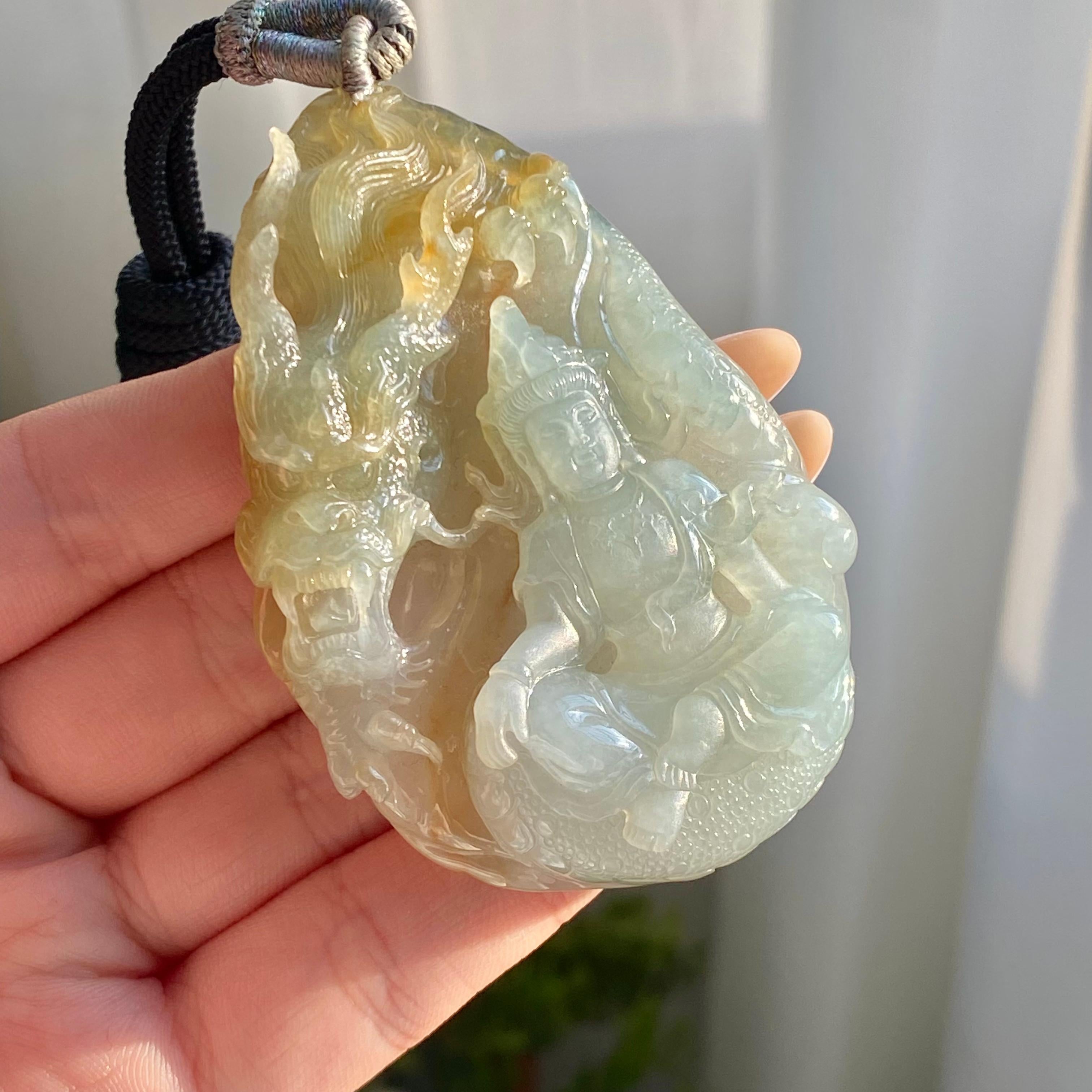 糯冰种黄翡神龙护主牌吊坠（yc214725）