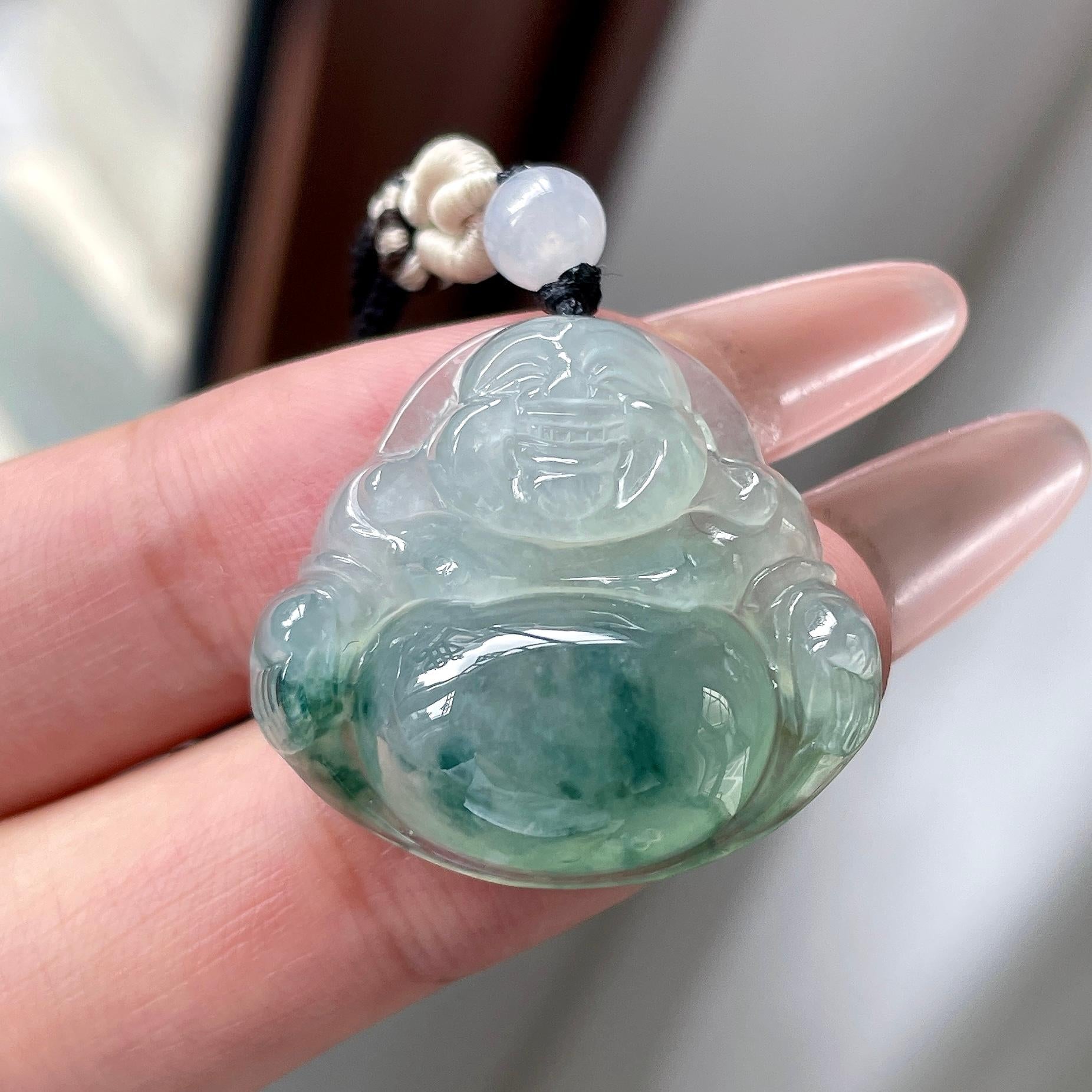 糯冰种晴底飘花佛公吊坠 天然缅甸A货翡翠（yc525998）