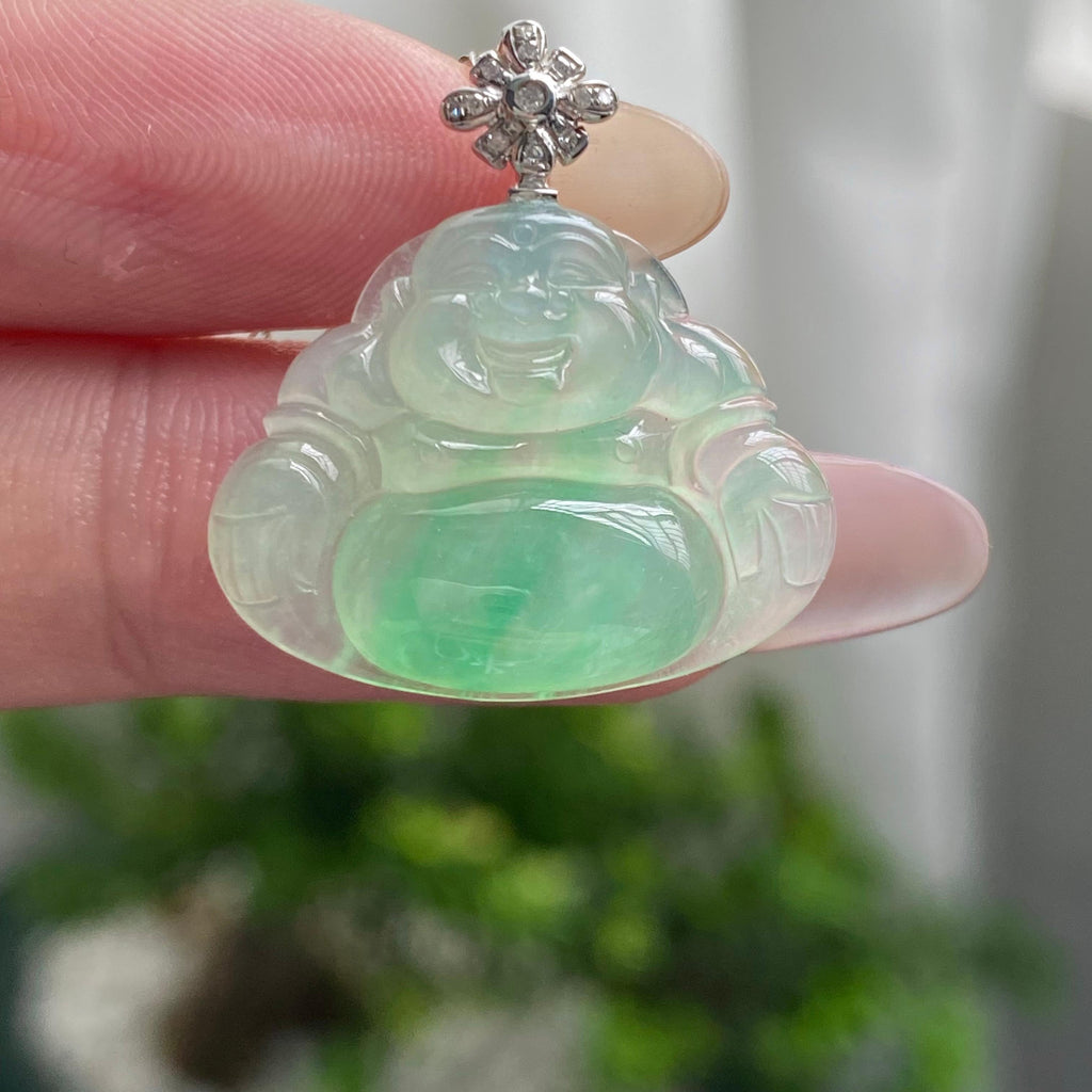 18k金钻镶冰种飘花佛公吊坠（yc200405）