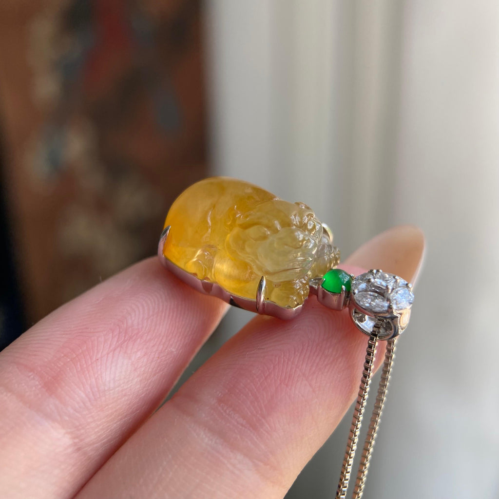 18k金钻镶冰种黄翡貔貅吊坠（yc209945）