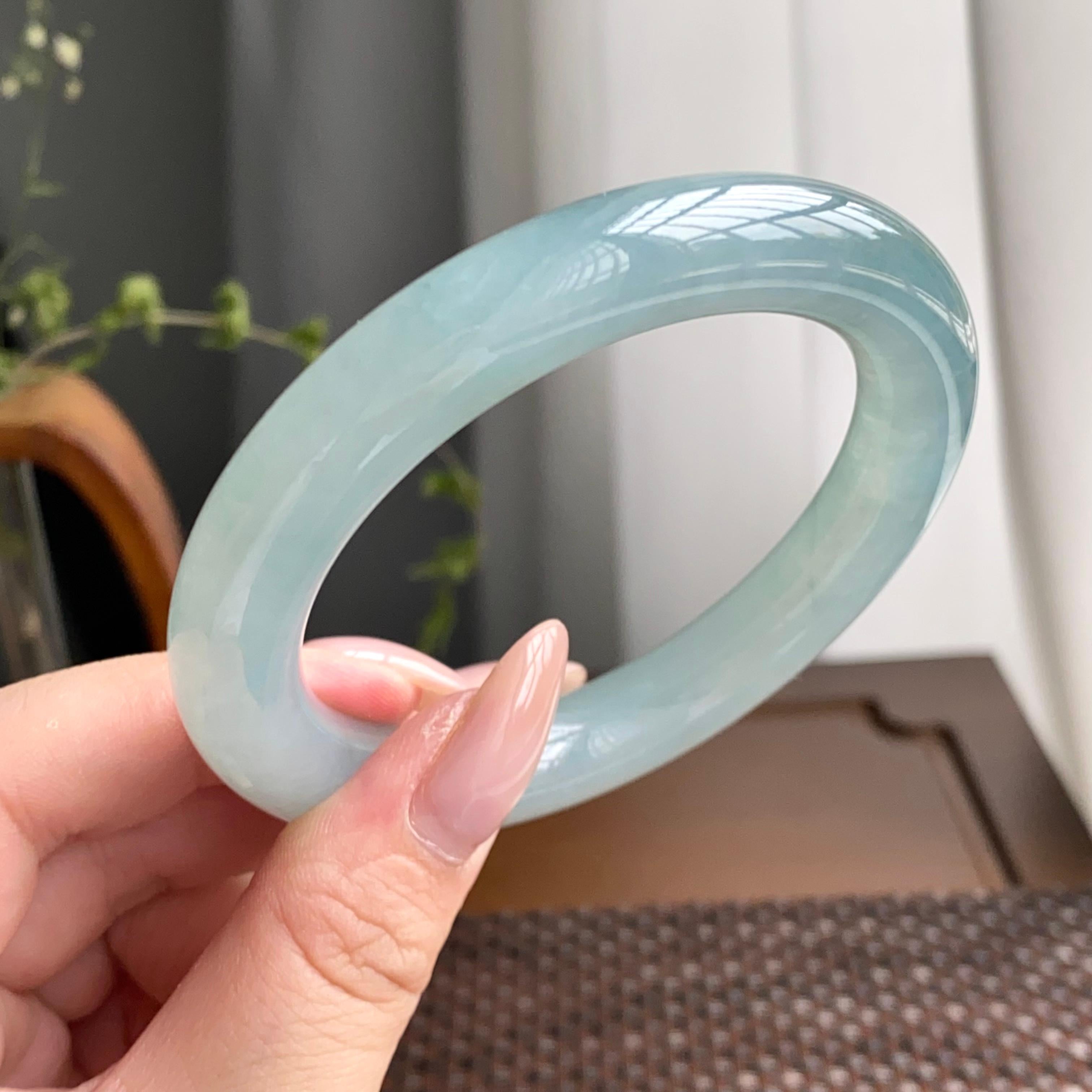 冰种蓝底圆条手镯（56圈）（yc247433）