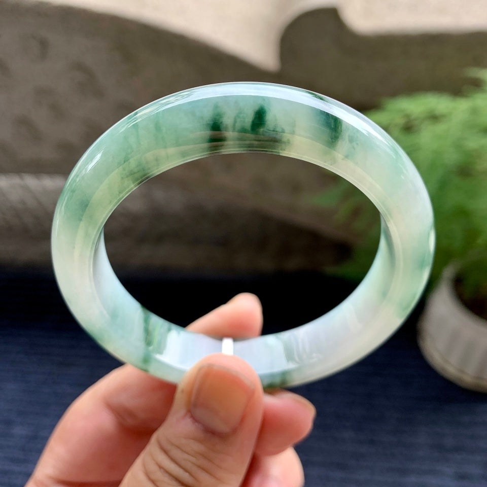 细糯种飘蓝绿花平安镯（55.8mm）（yc107777）