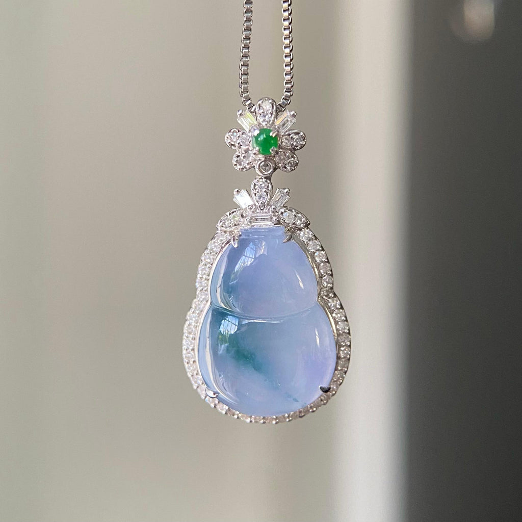 18k金钻镶冰种紫罗兰飘花葫芦吊坠（yc218402）