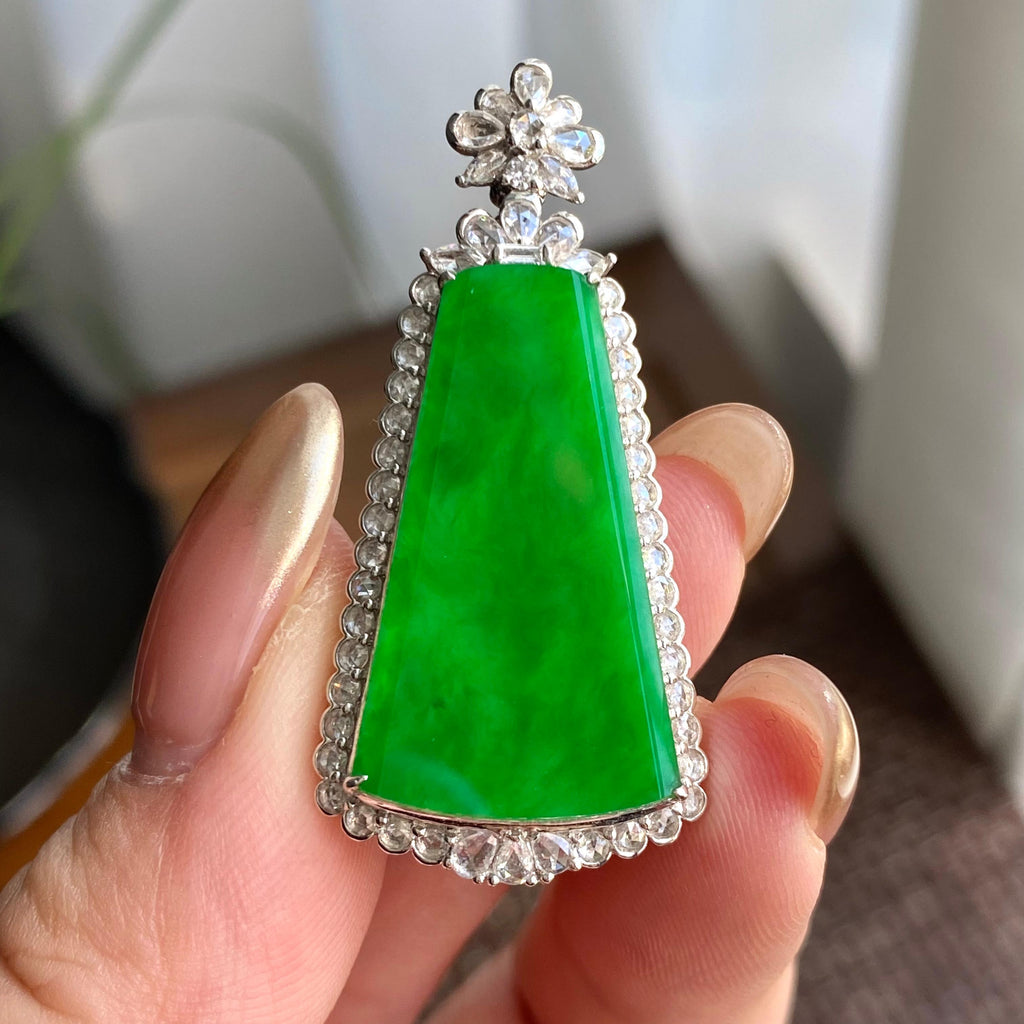 18k金钻镶冰种阳绿无事牌吊坠（yc266197）