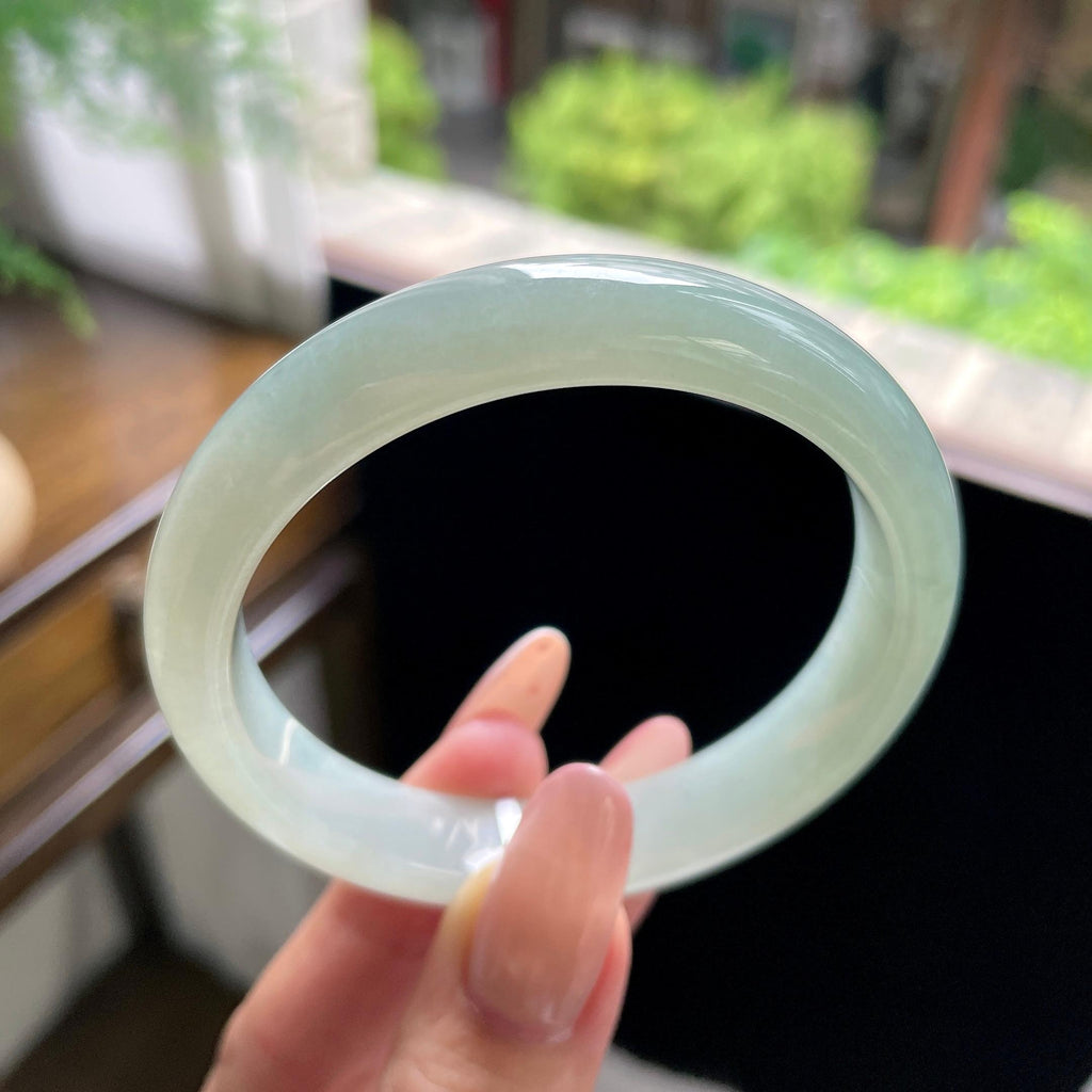 细糯种油青色湖水绿正圈平安镯 56.3圈（yc709457）