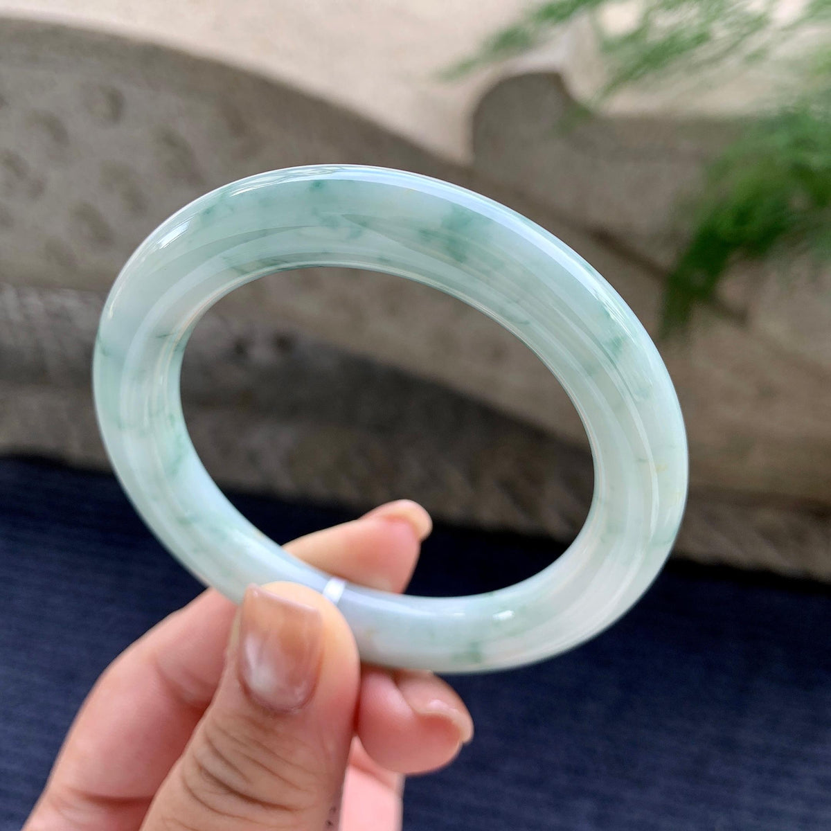 细糯种飘蓝花圆条手镯 52.3圈口（yc707423）